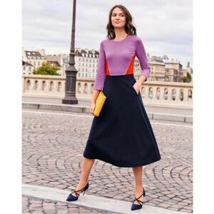 Boden Ivy Ponte Purple and Navy Midi Dress